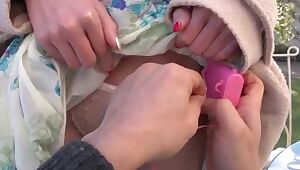 Outdoor remote in-pussy vibe teasing with amateur Asian babe